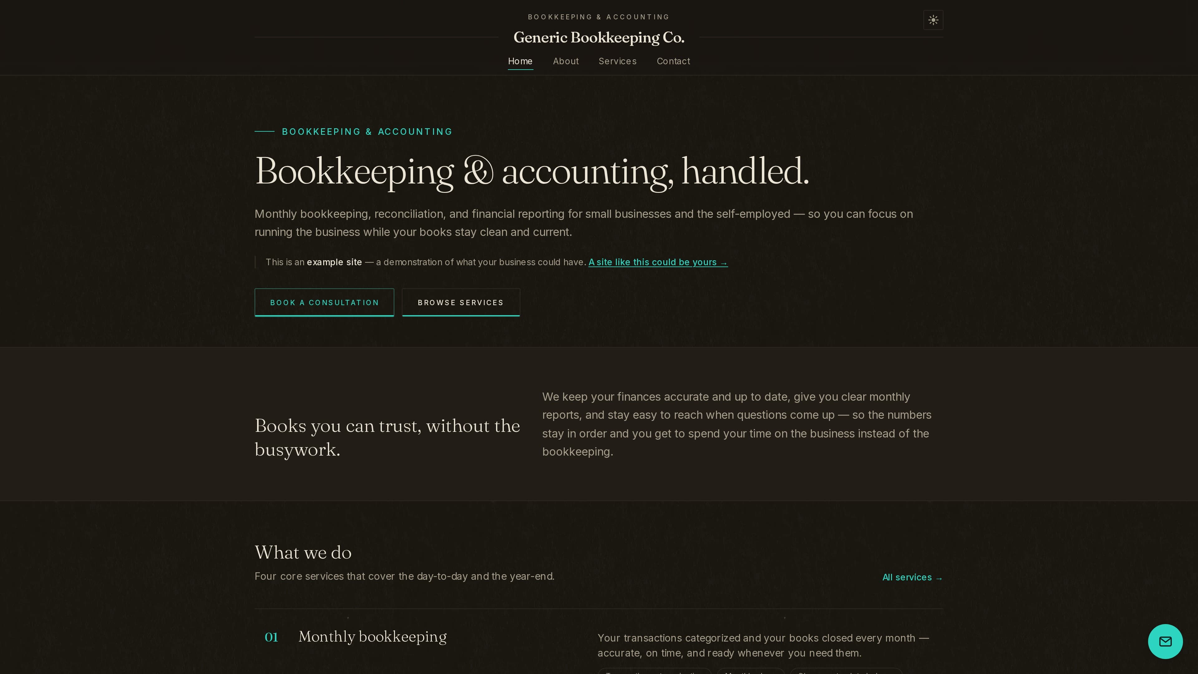 Screenshot of the Bookkeeping demo site built by Vakter Digital