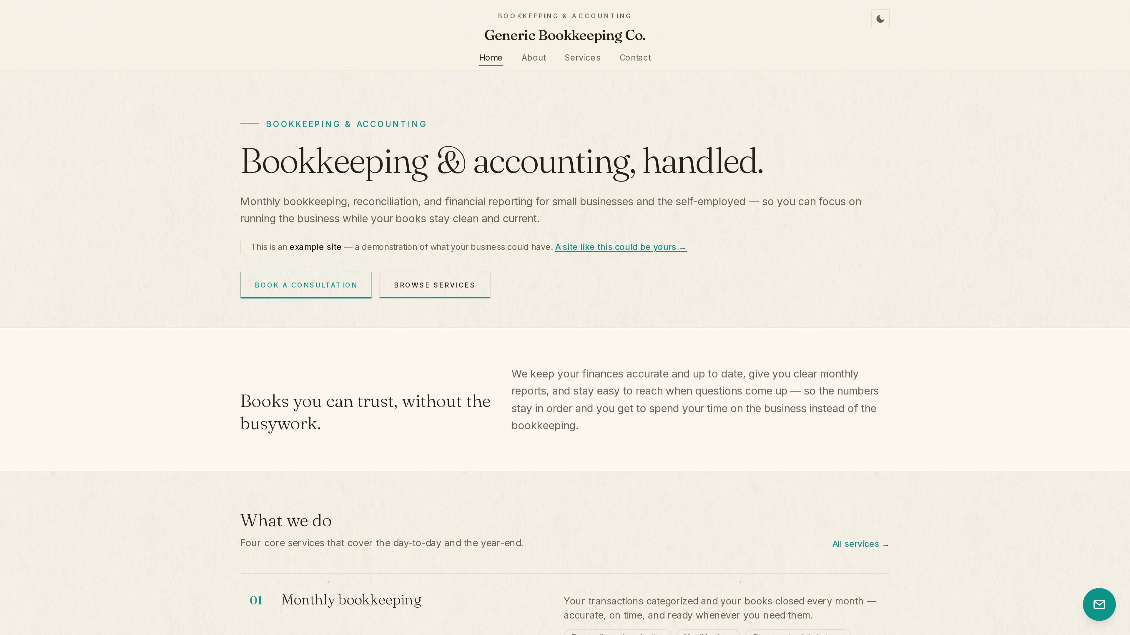Screenshot of the Bookkeeping demo site built by Vakter Digital