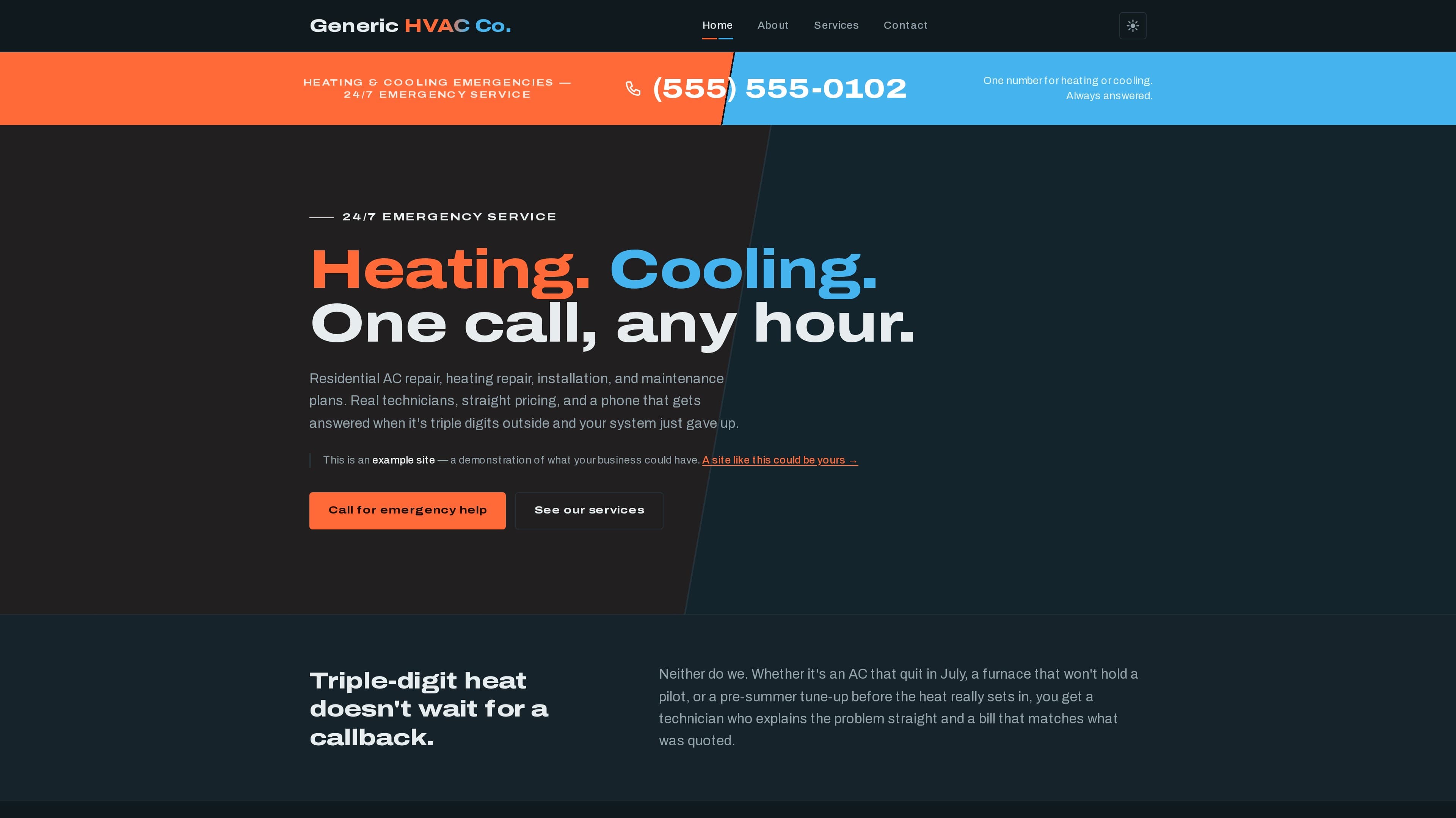 Screenshot of the HVAC demo site built by Vakter Digital