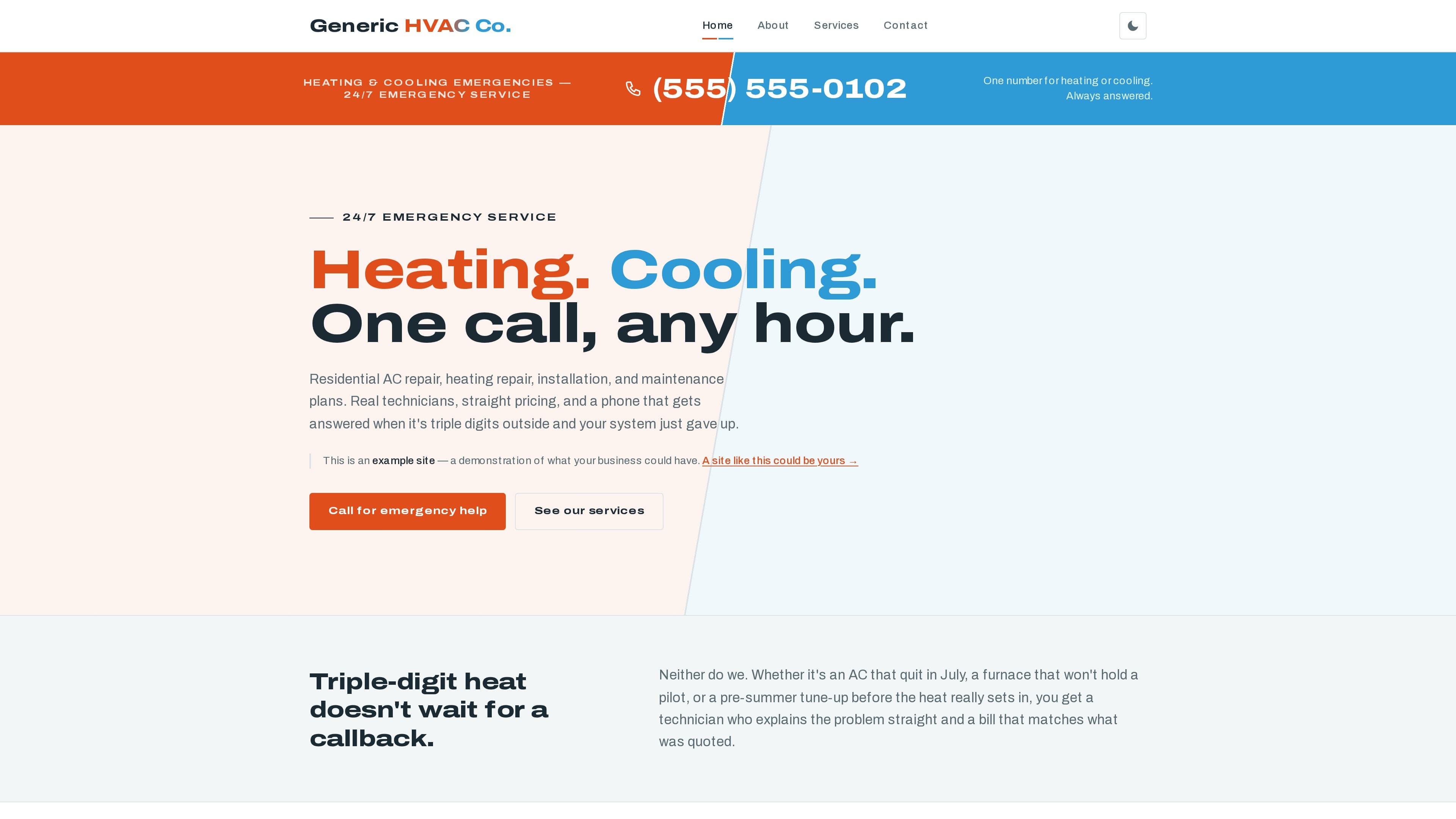 Screenshot of the HVAC demo site built by Vakter Digital