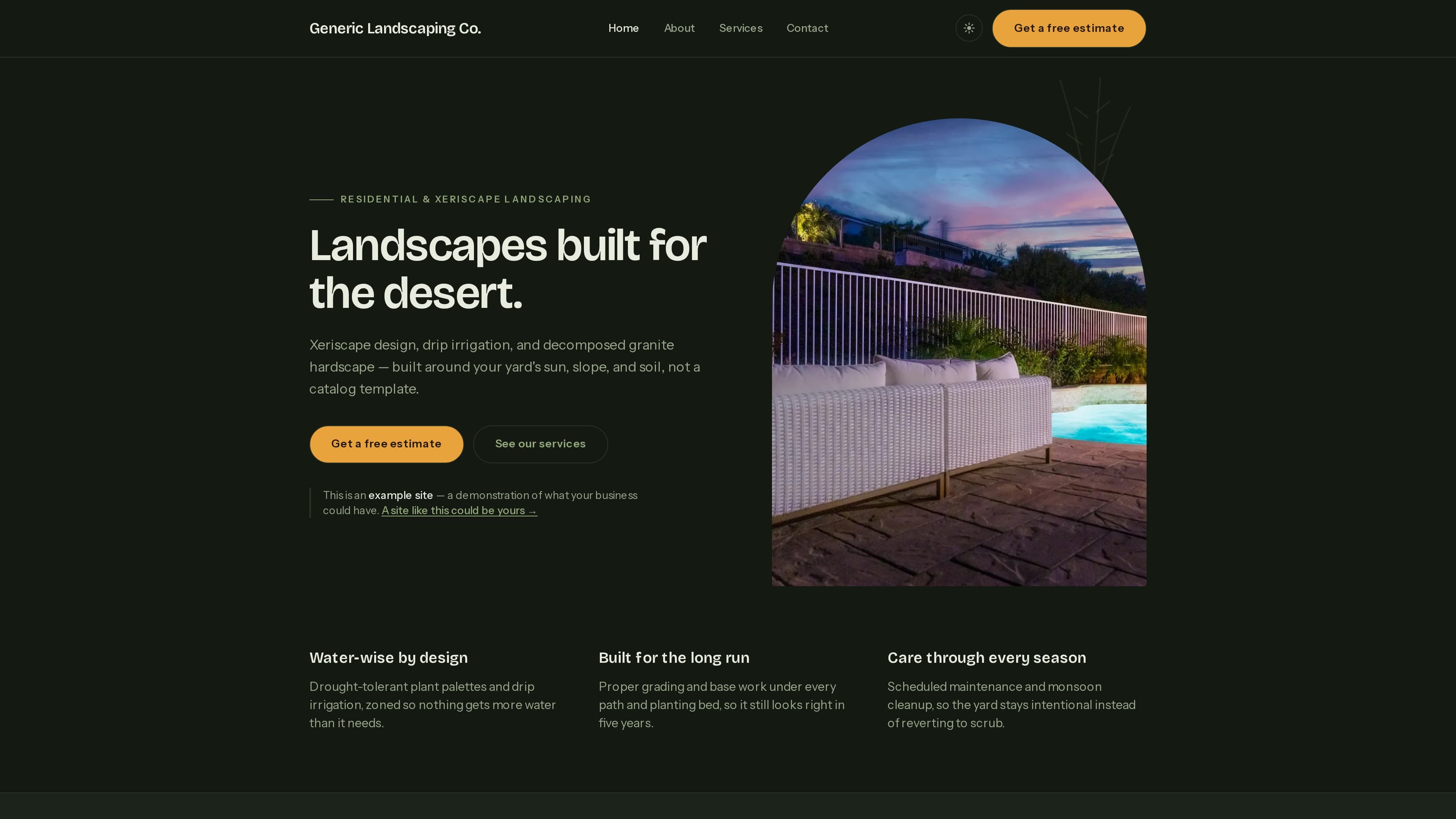 Screenshot of the Landscaping demo site built by Vakter Digital