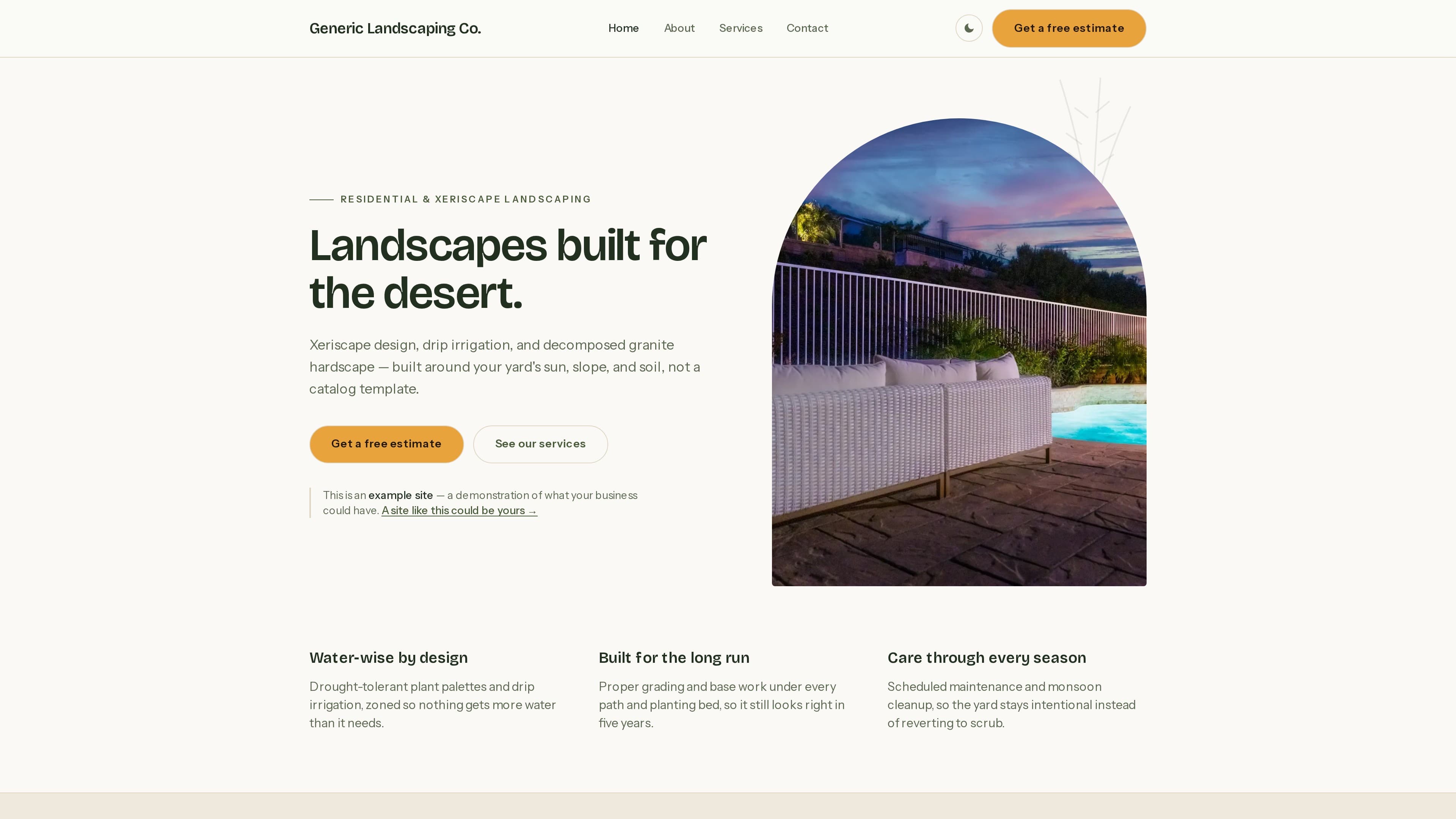 Screenshot of the Landscaping demo site built by Vakter Digital