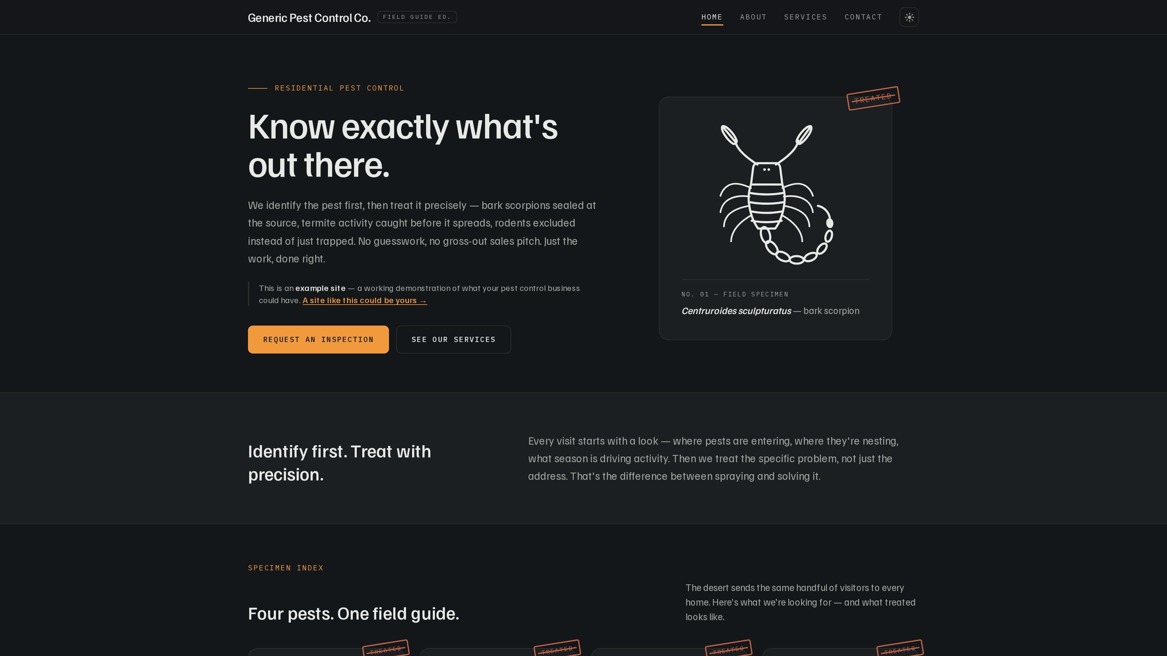 Screenshot of the Pest Control demo site built by Vakter Digital
